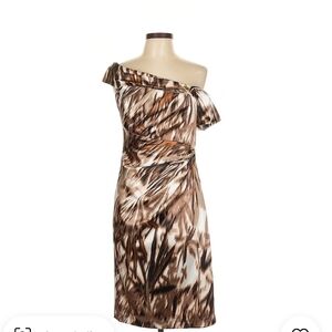 Maggy London One Shoulder Brown Patterned Dress
